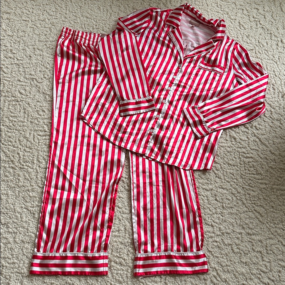 Long Sleeve Satin Striped Pajama Set